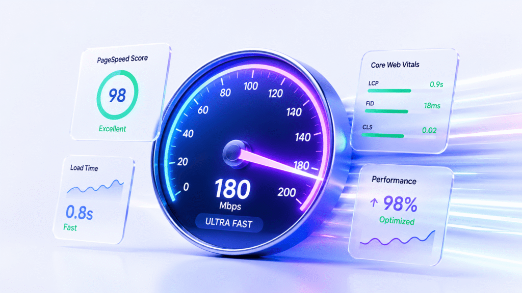 Website speed metrics showing fast vs slow loading times comparison